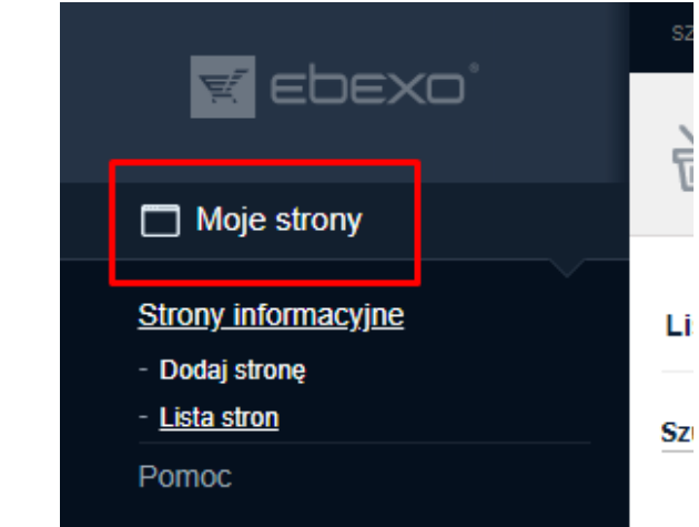 Przejście do sekcji Moje strony w panelu Ebexo