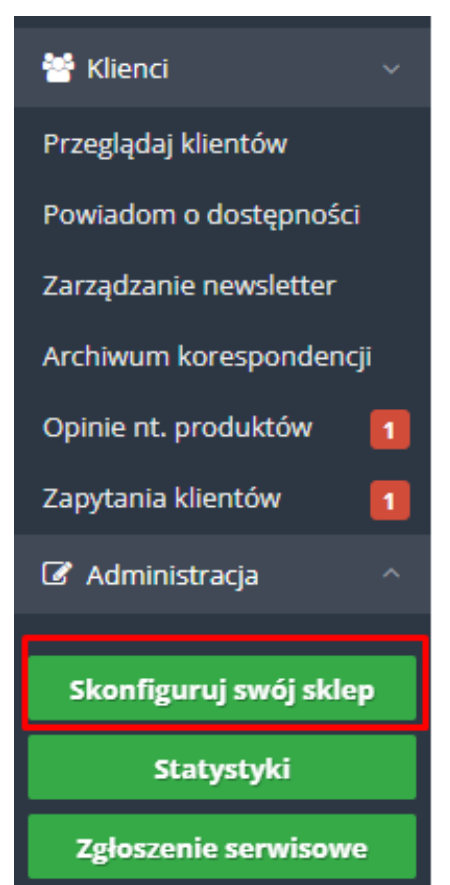 Przycisk Skonfiguruj swój sklep w panelu GOshop