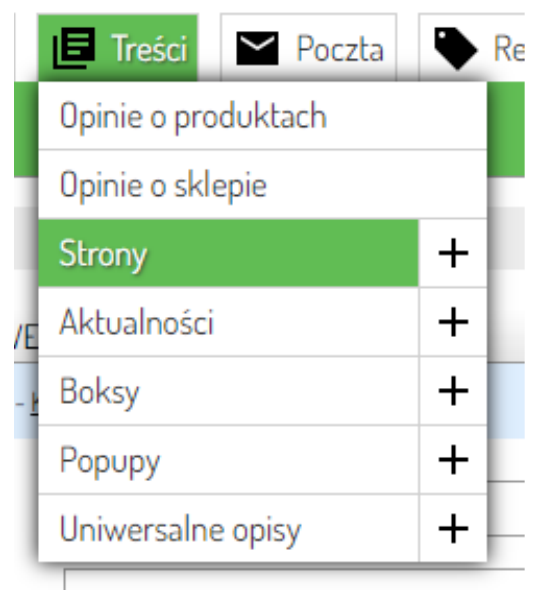 Przejście do Treści → Strony w panelu Sellingo