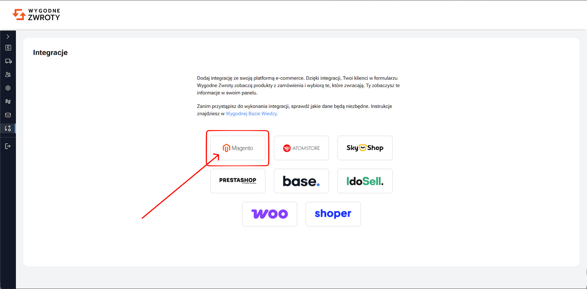 Wybierz Magento w panelu Wygodnych Zwrotów