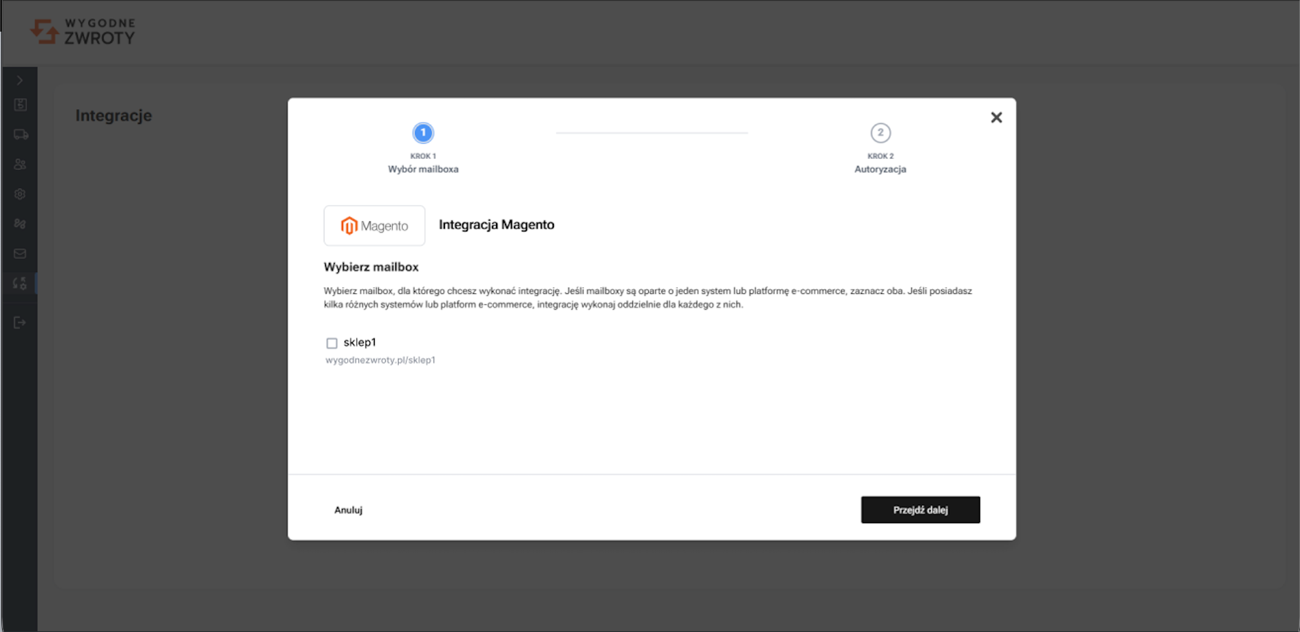 Wybierz mailbox w panelu Wygodnych Zwrotów