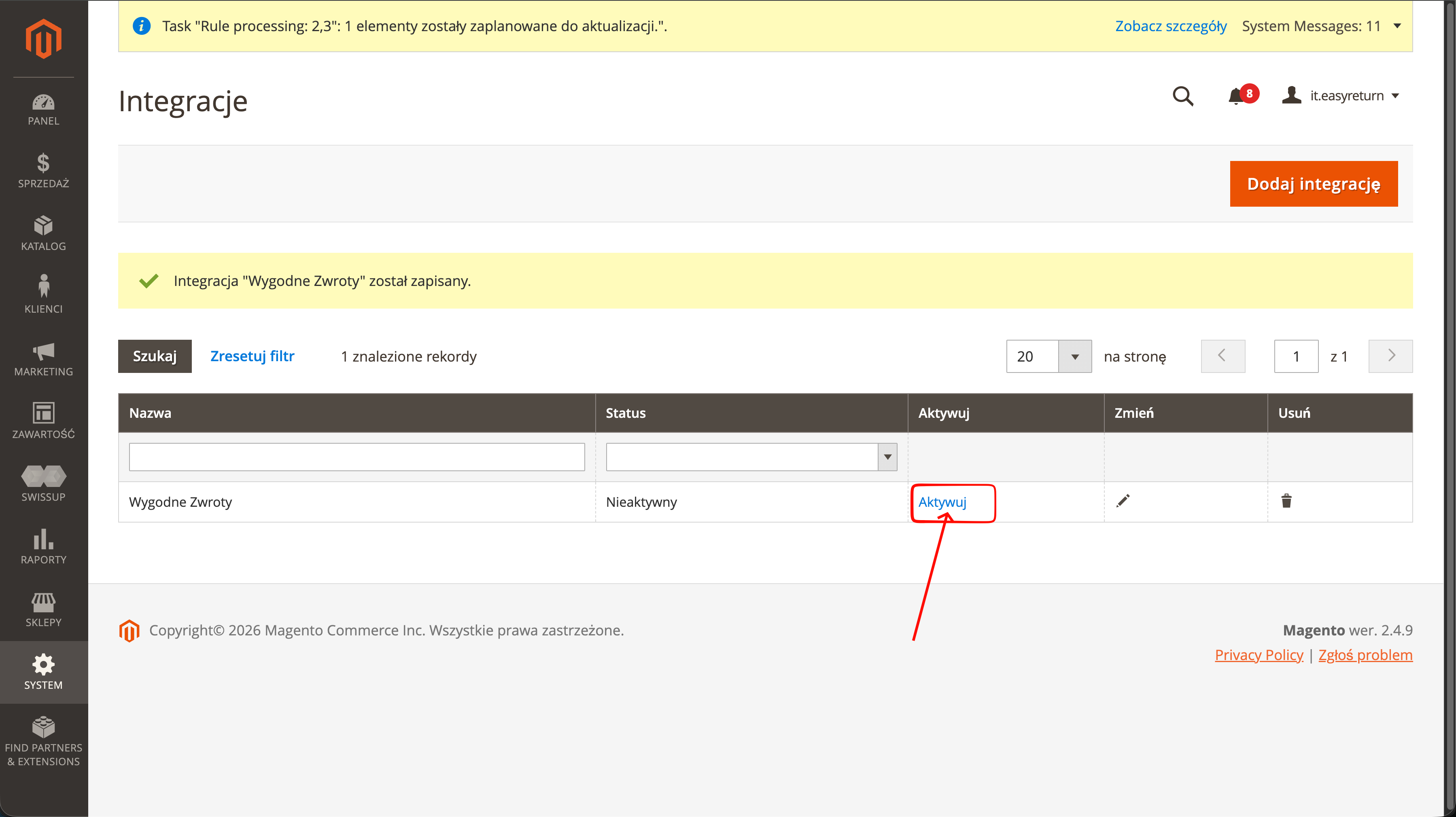 Aktywuj integrację w Magento