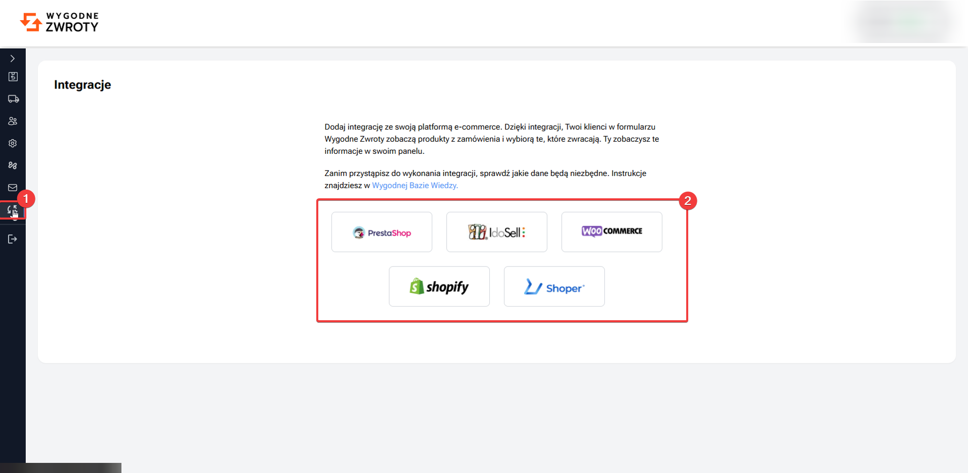 Wybierz PrestaShop w panelu Wygodnych Zwrotów