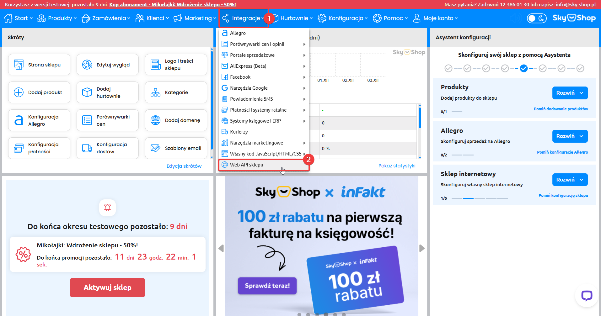 Przejdź do Integracje > Web API sklepu